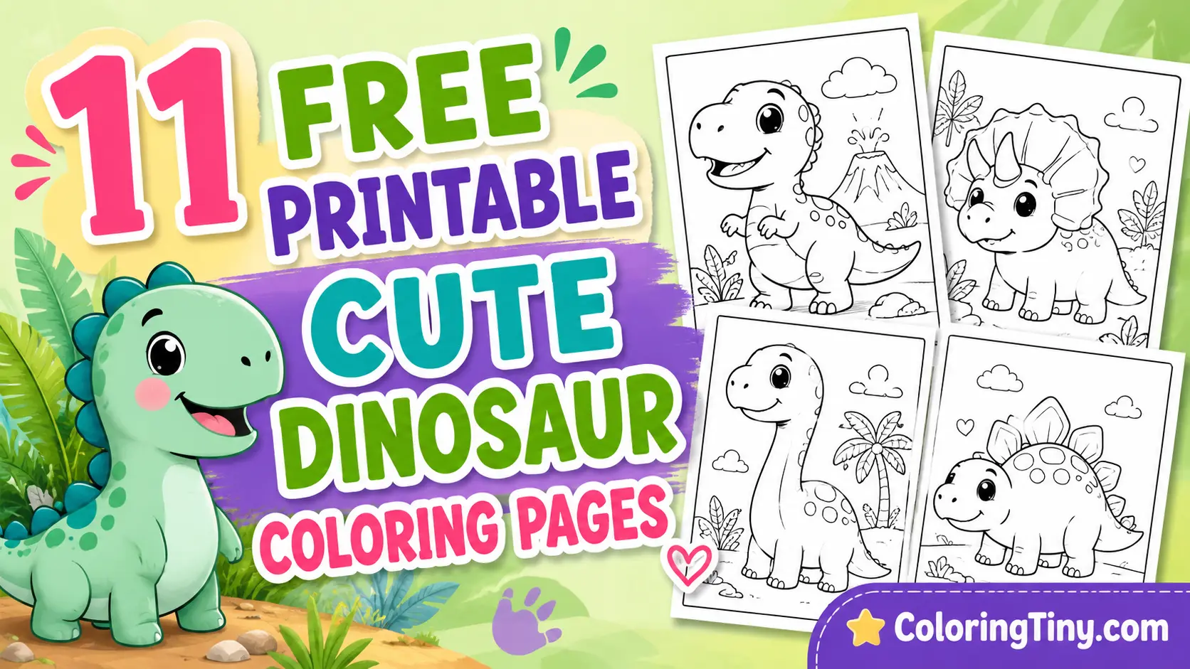 11 Free Printable Cute Dinosaur Coloring Pages