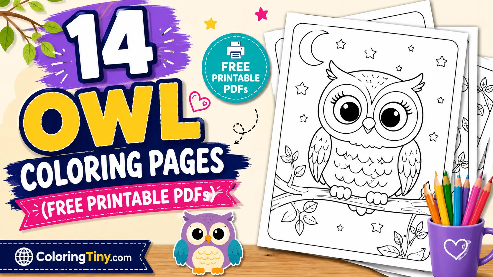 14 Owl Coloring Pages (Free Printable PDFs)