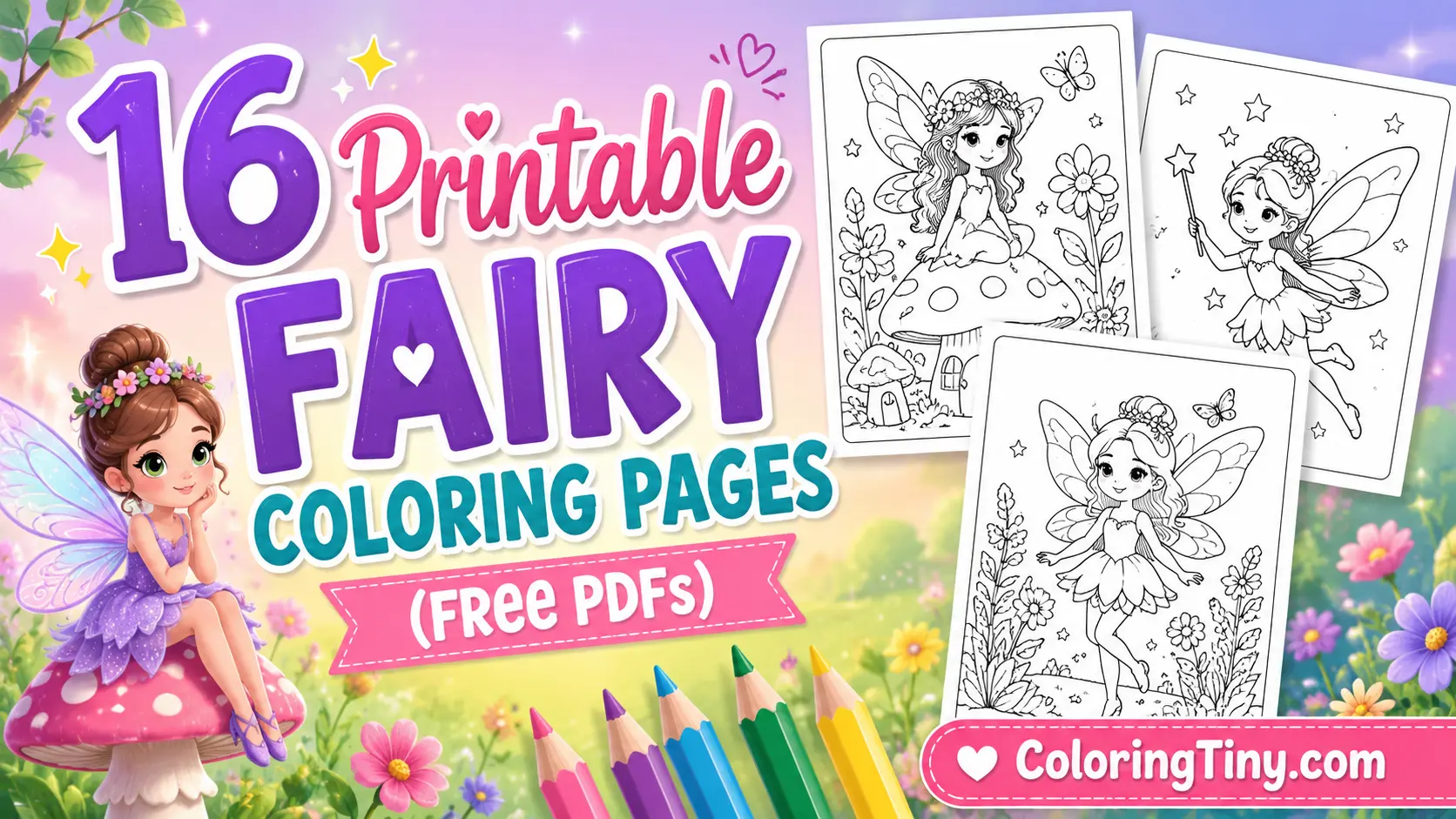 16 Printable Fairy Coloring Pages (Free PDFs)