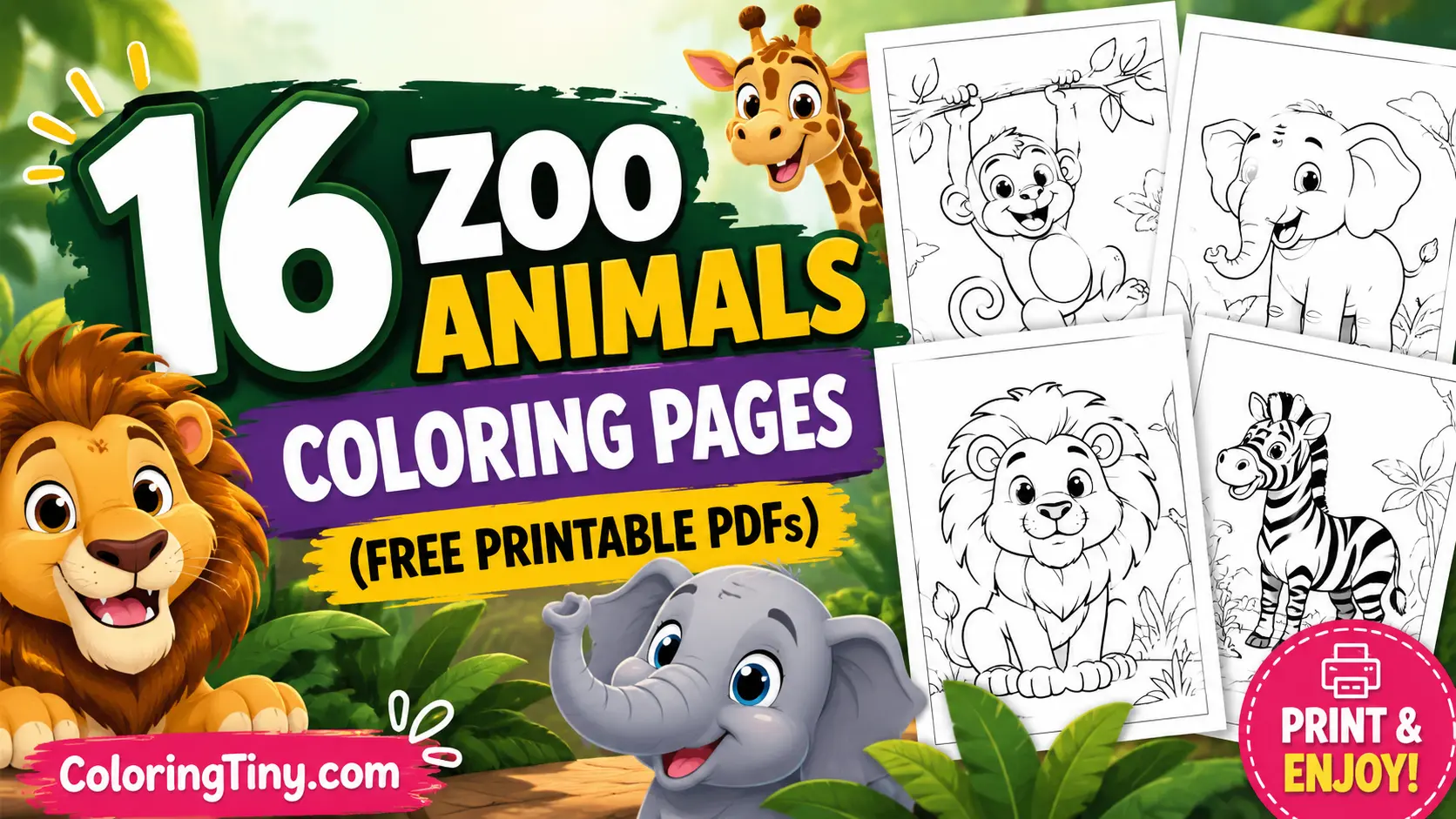 16 Zoo Animals Coloring Pages (Free Printable PDFs)